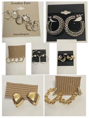 Gold & Silver Tone Fashion Hoop Earring Multi-Pack Lot - 7 Sets